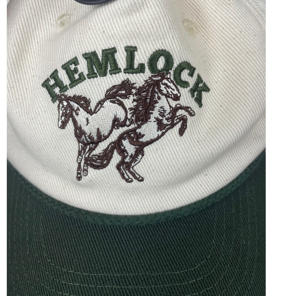 NWT Hemlock Hat Co Buckin Baseball Snapback Hat Green Cream Horse Embroidery new